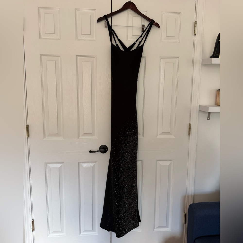 LULUS Fareeda Black Rhinestone Backless Mermaid Maxi Dress
S
Black